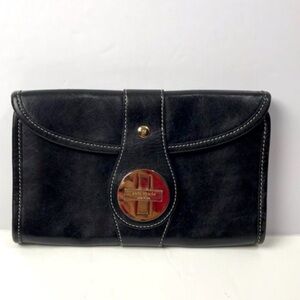 Kate Spade Ava Clutch black leather blue interior 6.25 x 10in